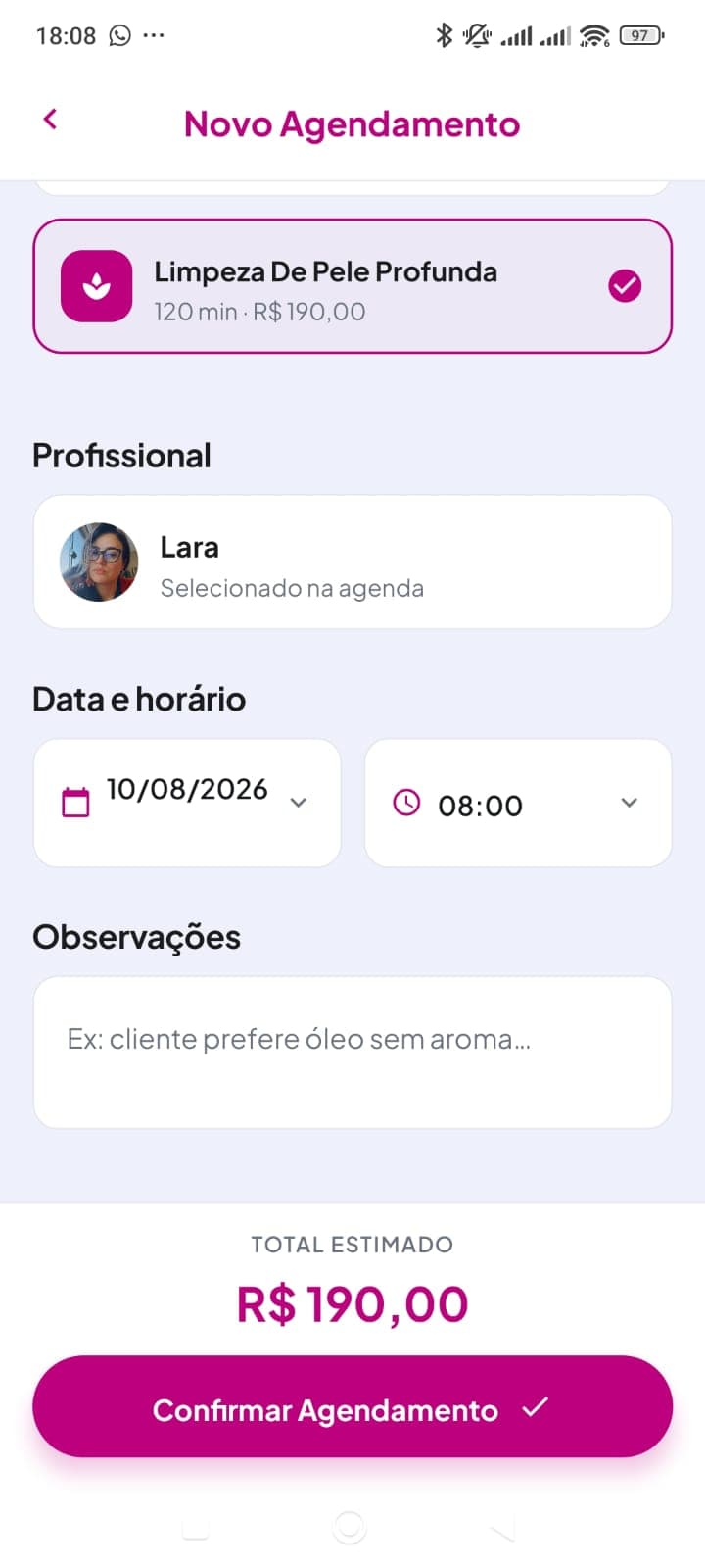 Tela do aplicativo TaBeleza — 2